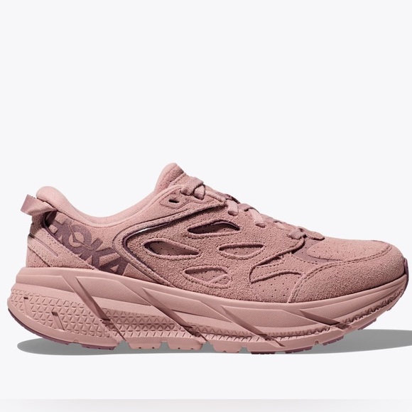 NWT Hoka Clifton Suede L Leather Pale Mauve Pink U Unisex Sneakers Shoes NEW - Picture 4 of 16